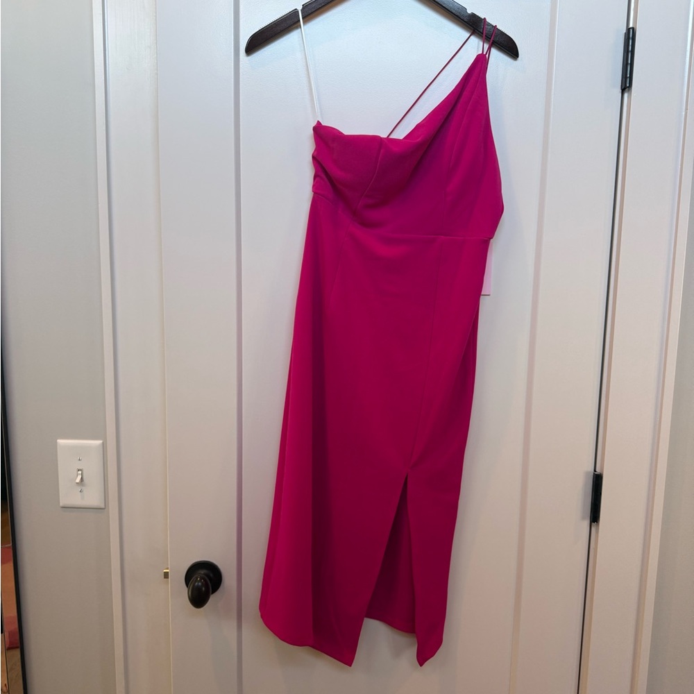 Hello Molly one shoulder hot pink dress NWT